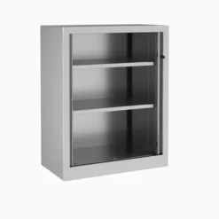 Armoire métallique Etic - h. 100 x l. 80 cm - 2 tablettes - unicolore - fermeture rideaux