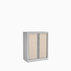 Armoire métallique Etic - h. 100 x l. 80 cm - 2 tablettes - décor bois - fermeture rideaux