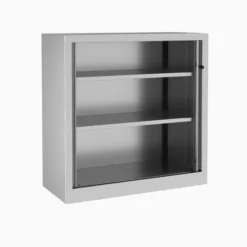 Armoire métallique Evidence - h. 100 x l. 100 cm - 2 tablettes - unicolore - fermeture rideaux