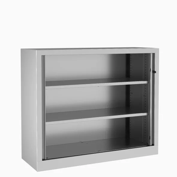 Armoire métallique Evidence - h. 100 x l. 120 cm - 2 tablettes - façade décor bois - ferm. rideaux - délai court