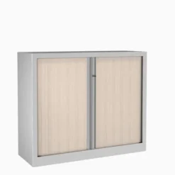 Armoire métallique Evidence - h. 100 x l. 120 cm - 2 tablettes - façade décor bois - ferm. rideaux - délai court