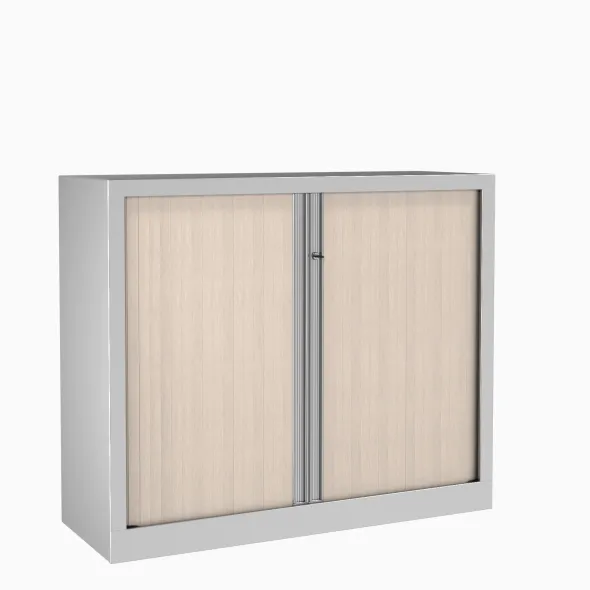 Armoire métallique Evidence - h. 100 x l. 120 cm - 2 tablettes - façade décor bois - ferm. rideaux - délai court