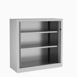 Armoire métallique Evidence - h. 100 x l. 100 cm - 2 tablettes - façade décor bois - ferm. rideaux - délai court