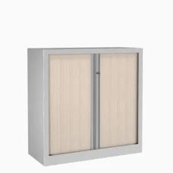 Armoire métallique Evidence - h. 100 x l. 100 cm - 2 tablettes - façade décor bois - ferm. rideaux - délai court