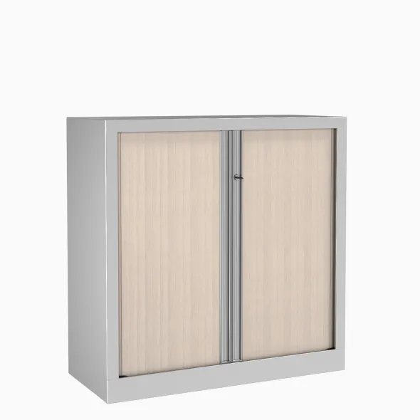 Armoire métallique Evidence - h. 100 x l. 100 cm - 2 tablettes - façade décor bois - ferm. rideaux - délai court