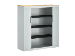 Armoire métallique FrameOne II - h. 130 x l. 120 cm - 3 tablettes - fermeture rideaux - avec coiffe