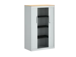 Armoire métallique FrameOne II - h. 130 x l. 80 cm - 3 tablettes - fermeture rideaux - avec coiffe