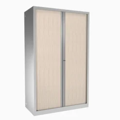 Armoire métallique grande profondeur Etic - h.198 x l.120 x pr.60 cm - 4 tablettes - décor bois - fermeture rideaux