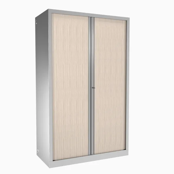Armoire métallique grande profondeur Etic - h.198 x l.120 x pr.60 cm - 4 tablettes - décor bois - fermeture rideaux