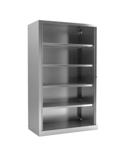 Armoire métallique grande profondeur Etic - h.198 x l.120 x pr.60 cm - 4 tablettes - décor bois - fermeture rideaux