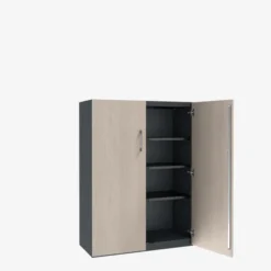 Armoire métallique/mélaminée Corial - h. 136 x l. 100 cm - 3 tablettes métal - portes battantes