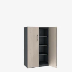 Armoire métallique/mélaminée Corial - h. 136 x l. 80 cm - 3 tablettes métal - portes battantes