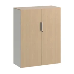Armoire métallique mélaminé Fusion - h. 130 x l. 100 cm - 3 tablettes métal - portes battantes mélaminé - avec coiffe