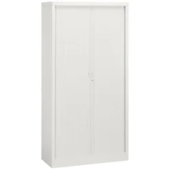 Armoire métallique Union - h. 198 x l. 100 cm - 4 tablettes fermeture rideau - corps et rideau blanc