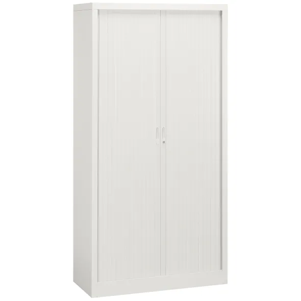 Armoire métallique Union - h. 198 x l. 100 cm - 4 tablettes fermeture rideau - corps et rideau blanc
