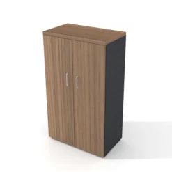 Armoire placage bois/mélaminé Epure Manager - h. 140 x l. 80 cm - 4 tablettes métalliques - portes battantes