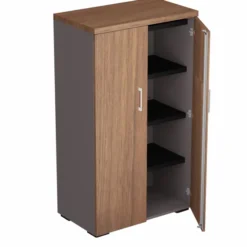 Armoire placage bois/mélaminé Epure Manager - h. 140 x l. 80 cm - 4 tablettes métalliques - portes battantes