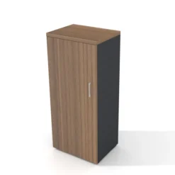 Armoire placage bois/mélaminé Epure Manager - h. 140 x l. 61 cm - 4 tablettes métalliques - porte battante