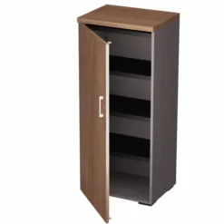 Armoire placage bois/mélaminé Epure Manager - h. 140 x l. 61 cm - 4 tablettes métalliques - porte battante