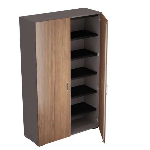 Armoire placage bois/mélaminé Epure Manager - h. 197 x l. 120 cm - 6 tablettes métalliques - portes battantes