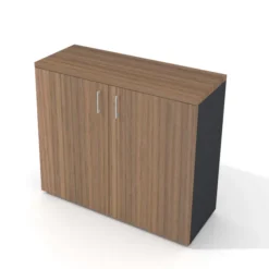 Armoire placage bois/mélaminé Epure Manager - h. 105 x l. 120 cm - 2 tablettes métalliques - portes battantes