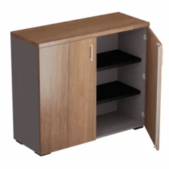 Armoire placage bois/mélaminé Epure Manager - h. 105 x l. 120 cm - 2 tablettes métalliques - portes battantes