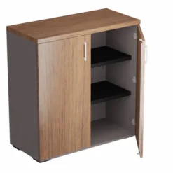 Armoire placage bois/mélaminé Epure Manager - h. 105 x l. 100 cm - 2 tablettes métalliques - portes battantes