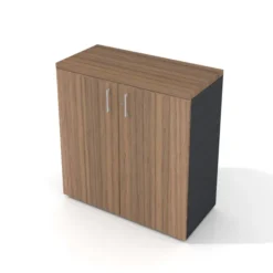 Armoire placage bois/mélaminé Epure Manager - h. 105 x l. 100 cm - 2 tablettes métalliques - portes battantes