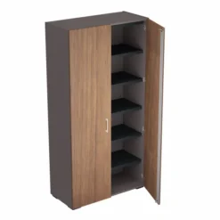 Armoire placage bois/mélaminé Epure Manager - h. 197 x l. 100 cm - 6 tablettes métalliques - portes battantes