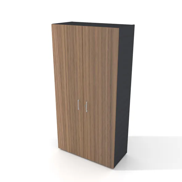 Armoire placage bois/mélaminé Epure Manager - h. 197 x l. 100 cm - 6 tablettes métalliques - portes battantes