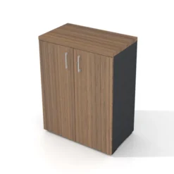 Armoire placage bois/mélaminé Epure Manager - h. 105 x l. 80 cm - 2 tablettes métalliques - portes battantes