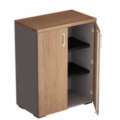 Armoire placage bois/mélaminé Epure Manager - h. 105 x l. 80 cm - 2 tablettes métalliques - portes battantes