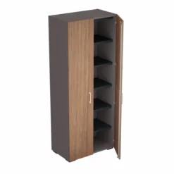 Armoire placage bois/mélaminé Epure Manager - h. 197 x l. 80 cm - 6 tablettes métalliques - portes battantes