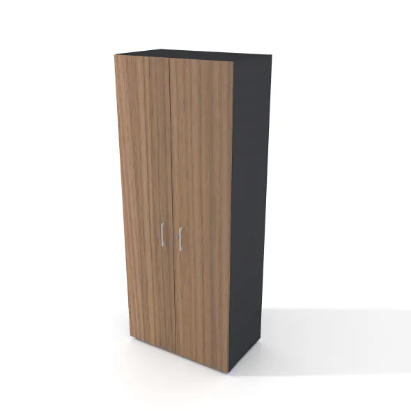 Armoire placage bois/mélaminé Epure Manager - h. 197 x l. 80 cm - 6 tablettes métalliques - portes battantes