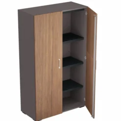 Armoire placage bois/mélaminé Epure Manager - h. 172 x l. 100 cm - 4 tablettes métalliques - portes battantes