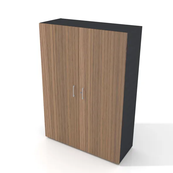 Armoire placage bois/mélaminé Epure Manager - h. 172 x l. 120 cm - 4 tablettes métalliques - portes battantes