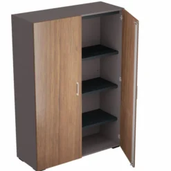 Armoire placage bois/mélaminé Epure Manager - h. 172 x l. 120 cm - 4 tablettes métalliques - portes battantes