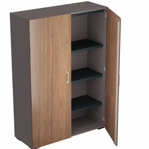 Armoire placage bois/mélaminé Epure Manager - h. 172 x l. 120 cm - 4 tablettes métalliques - portes battantes