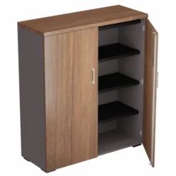 Armoire placage bois/mélaminé Epure Manager - h. 140 x l. 120 cm - 4 tablettes métalliques - portes battantes