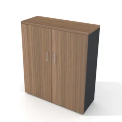 Armoire placage bois/mélaminé Epure Manager - h. 140 x l. 120 cm - 4 tablettes métalliques - portes battantes