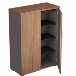 Armoire placage bois/mélaminé Epure Manager - h. 140 x l. 100 cm - 4 tablettes métalliques - portes battantes