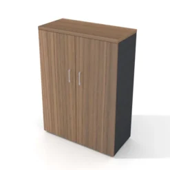 Armoire placage bois/mélaminé Epure Manager - h. 140 x l. 100 cm - 4 tablettes métalliques - portes battantes