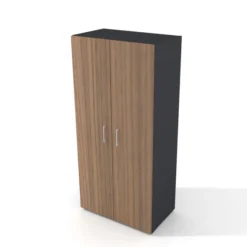 Armoire placage bois/mélaminé Epure Manager - h. 172 x l. 80 cm - 4 tablettes métalliques - portes battantes