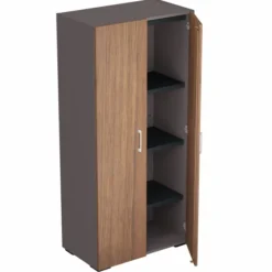 Armoire placage bois/mélaminé Epure Manager - h. 172 x l. 80 cm - 4 tablettes métalliques - portes battantes