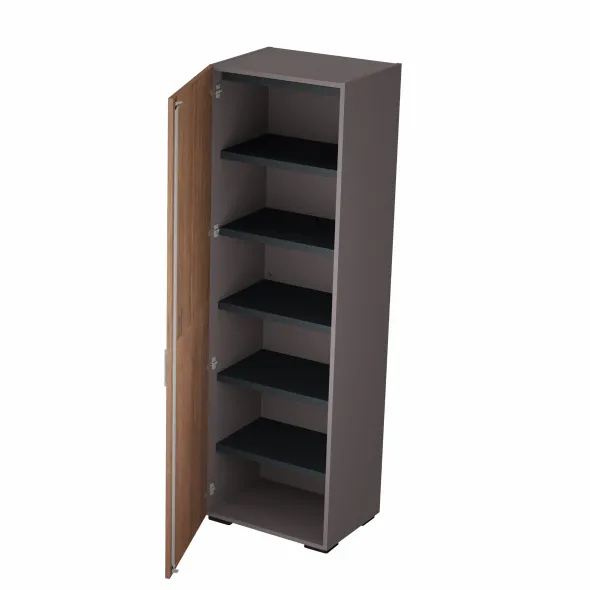 Armoire placage bois/mélaminé Epure Manager - h. 197 x l. 61 cm - 6 tablettes métalliques - porte battante
