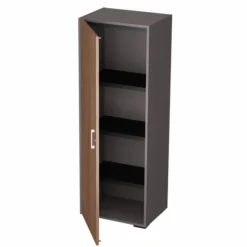 Armoire placage bois/mélaminé Epure Manager - h. 172 x l. 61 cm - 4 tablettes métalliques - porte battante