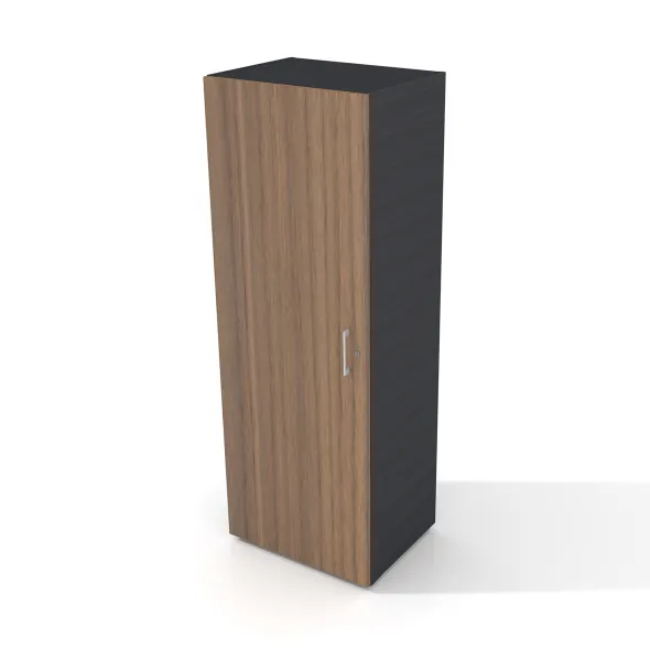 Armoire placage bois/mélaminé Epure Manager - h. 172 x l. 61 cm - 4 tablettes métalliques - porte battante