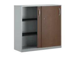 Armoire placage bois/mélaminé FrameOne II Manager - h. 116,5 x l. 120 cm - 4 demi-tablettes métal - portes