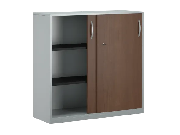Armoire placage bois/mélaminé FrameOne II Manager - h. 116,5 x l. 120 cm - 4 demi-tablettes métal - portes