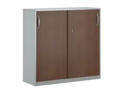 Armoire placage bois/mélaminé FrameOne II Manager - h. 116,5 x l. 120 cm - 4 demi-tablettes métal - portes